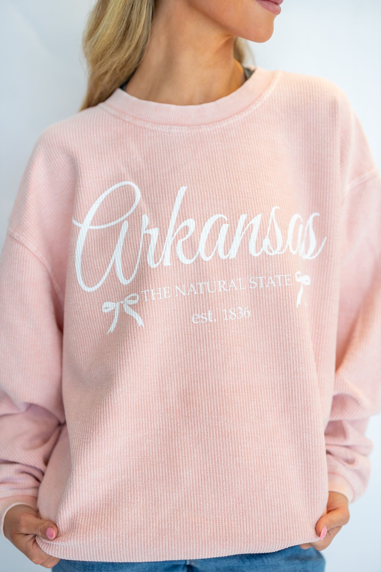 AR EST. BOWS CORDED SWEATSHIRT