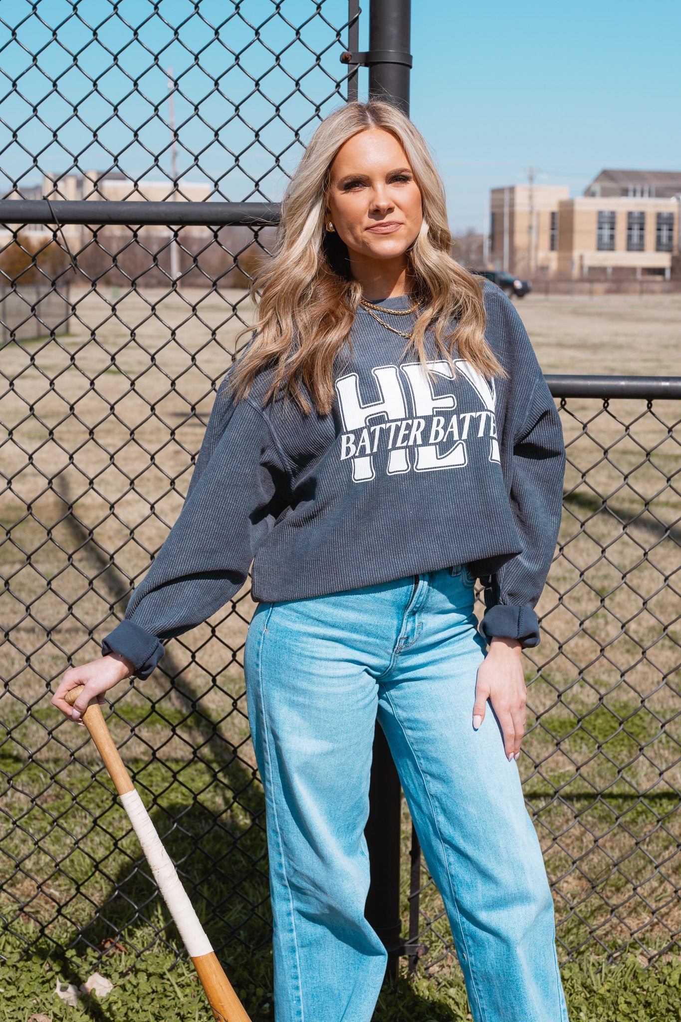 HEY BATTER BATTER CORDED SWEATSHIRT