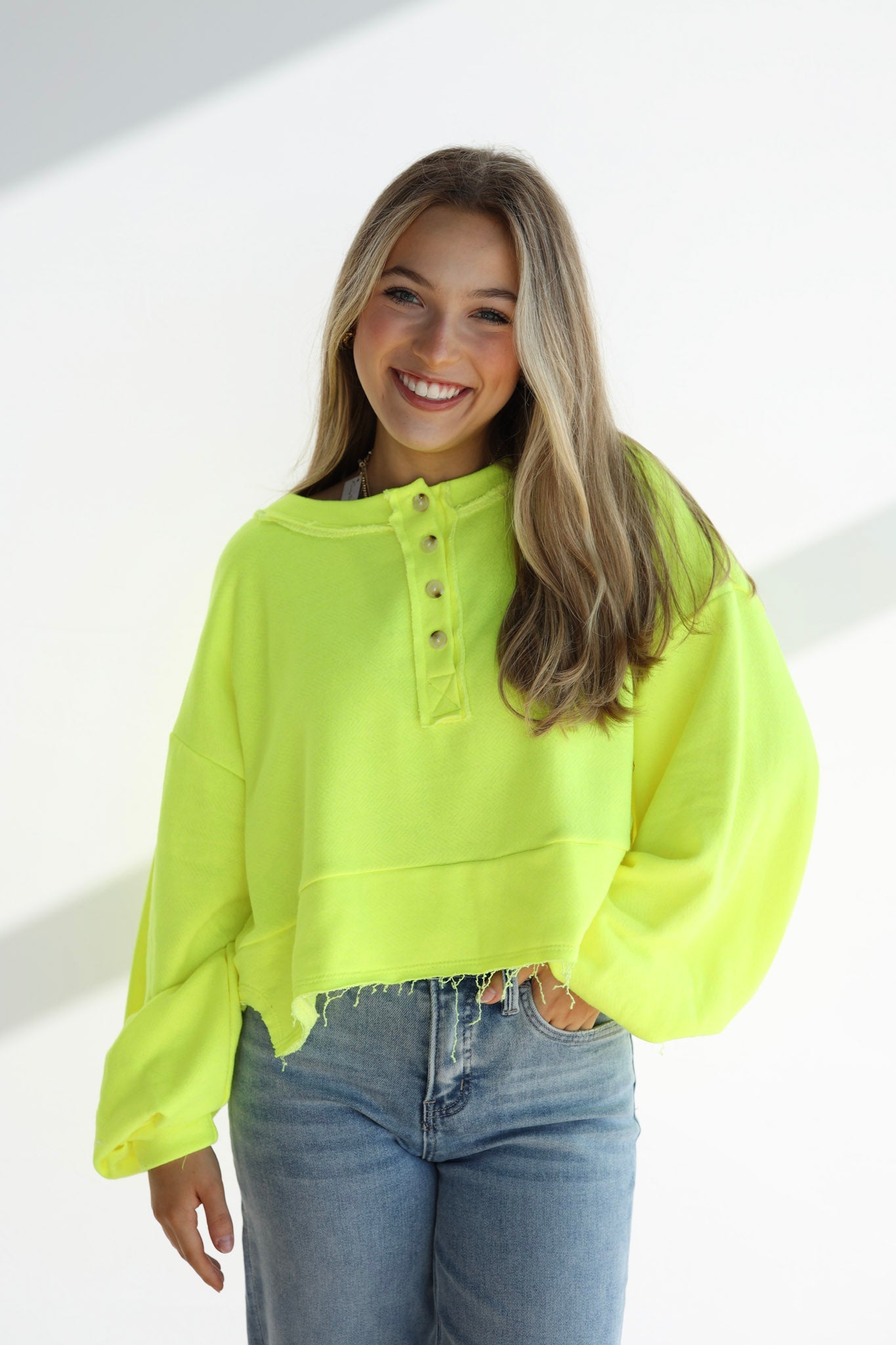 LANTERN SLEEVE TERRY TOP