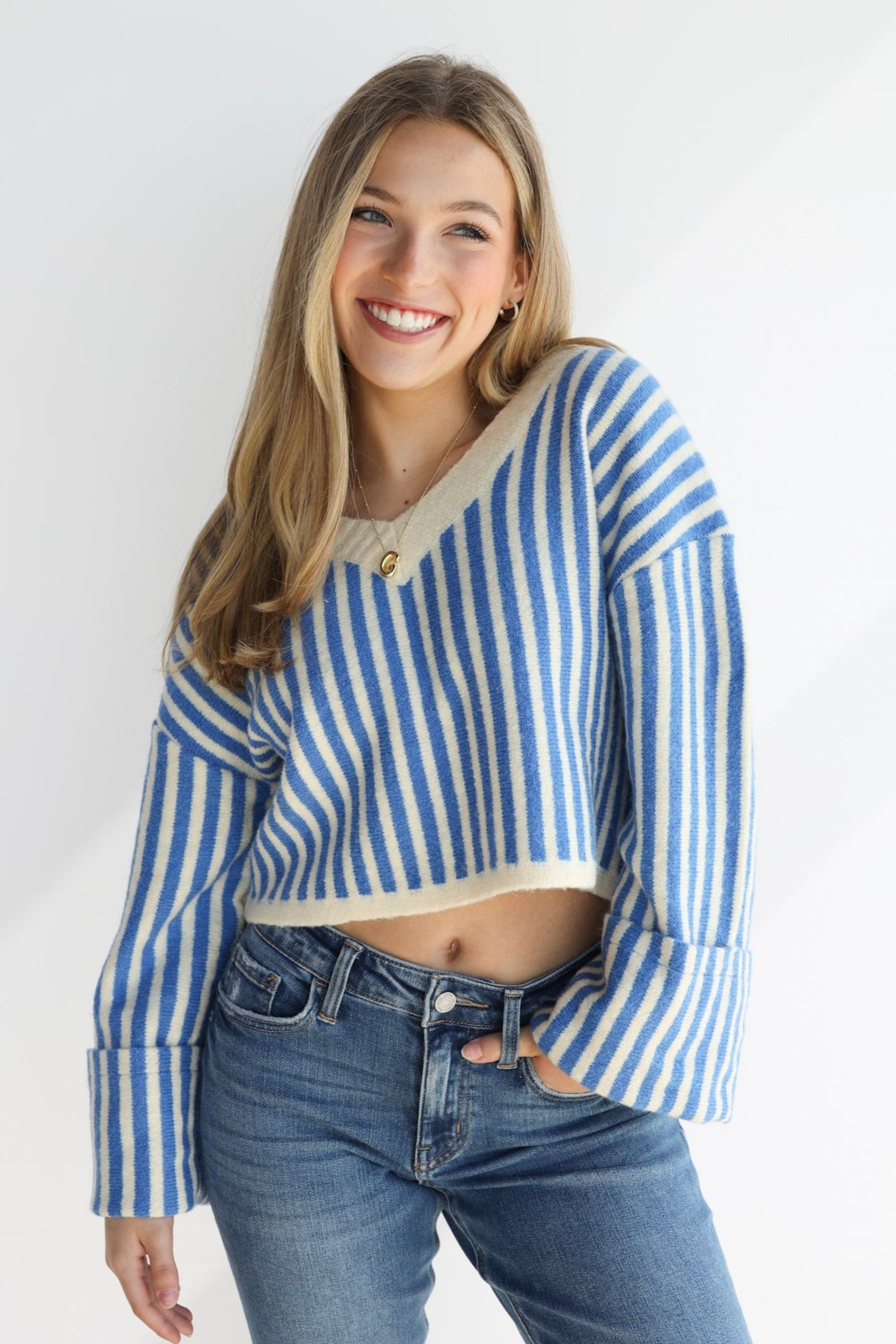 STRIPE DETAIL CROP SWEATER