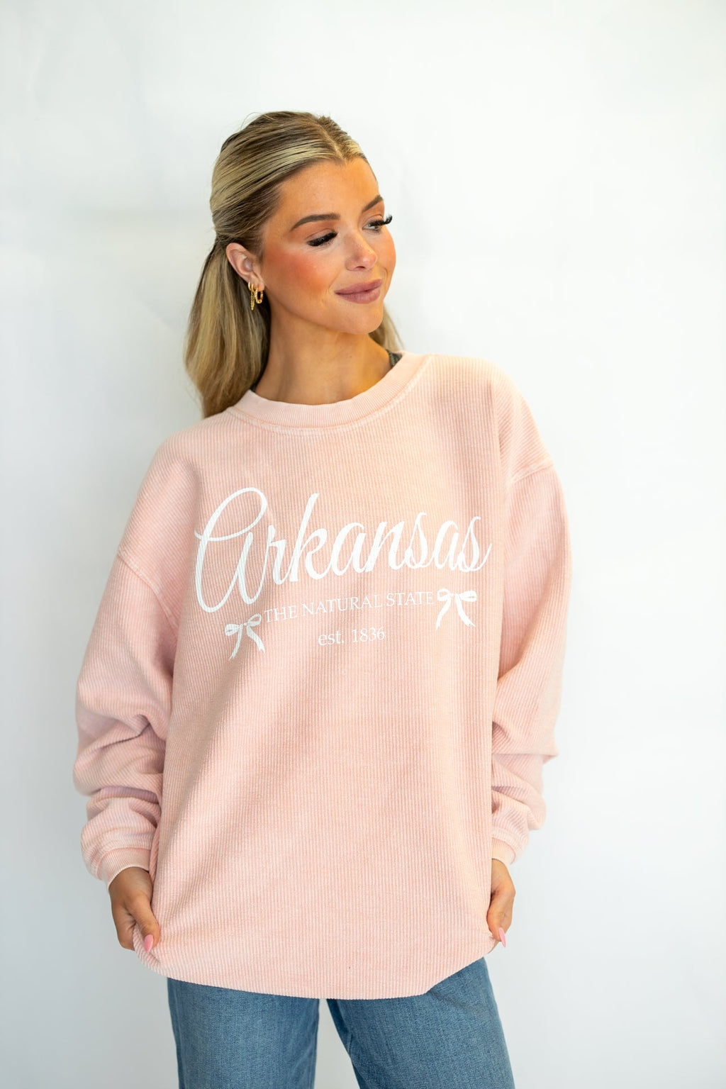 AR EST. BOWS CORDED SWEATSHIRT